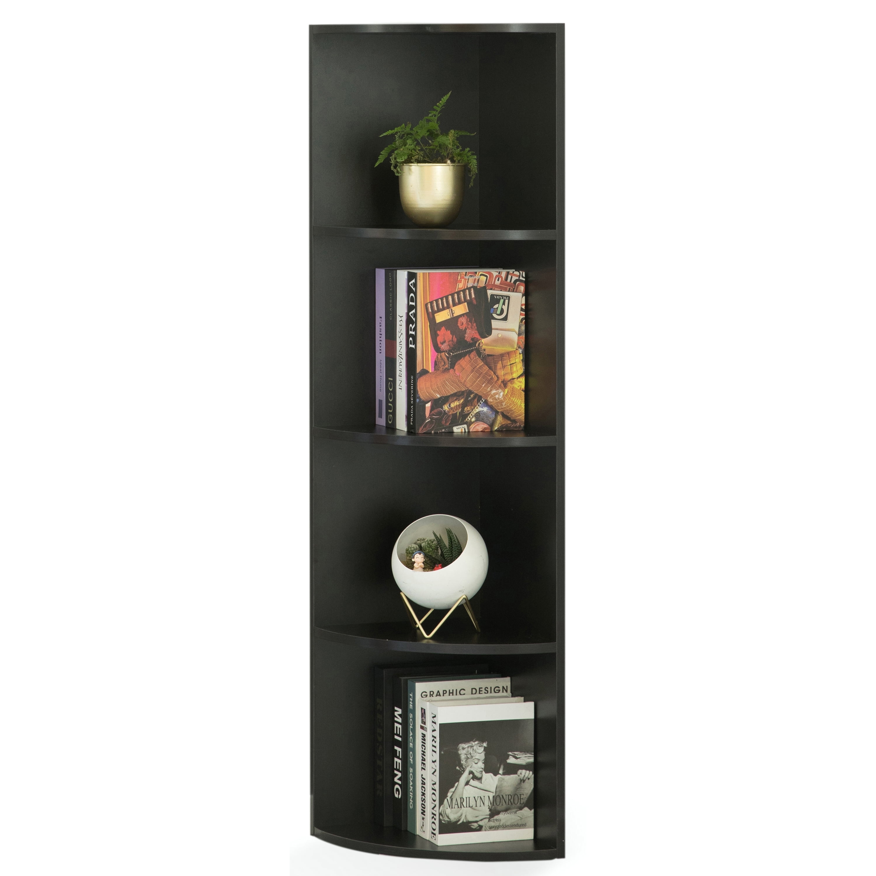 Basicwise Black/wood MDF 3 -Shelf Corner Bookcase ( 11.75-Inches W x 51-Inches H x 11.75-Inches D ) Finished