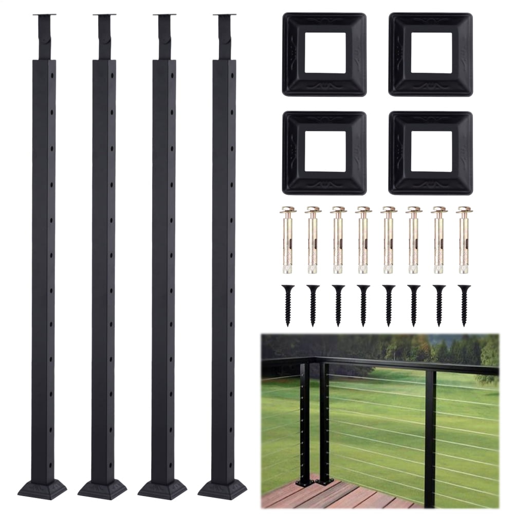 Durable 45-Inch Cable Railing Posts, 4-Pack Powder-Coated Stainless ...