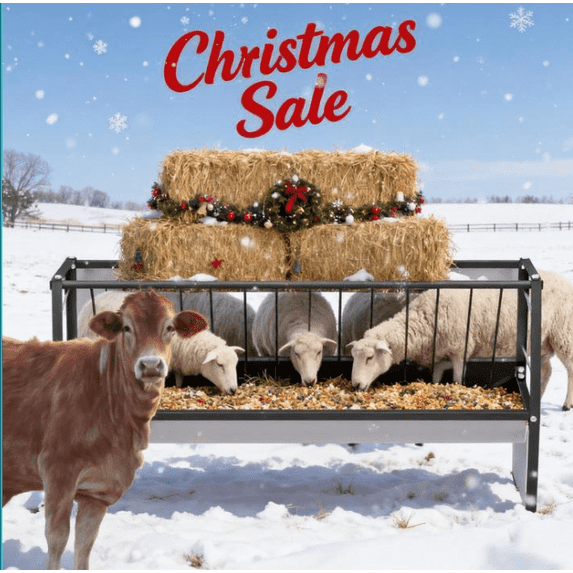 Duty Galvanized Steel Livestock Goat Feeder with Detachable Grain Tray, Hay Feeder for Goats Sheep Lamb Horses