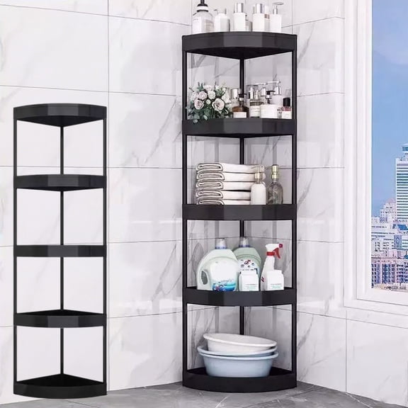 Durable 5-Tier Corner Storage Shelf – Triangle Storage Rack for Bathroom Organizers and Storage – Space-Saving Black Plastic