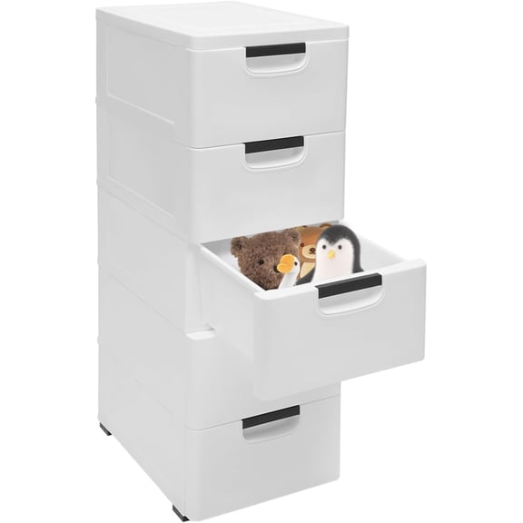 Durable 5-Tier Plastic Storage Cabinet,Multi-Purpose Storage Cabinets with Drawers, Garage Storage Cabinets with Doors,Ideal Plastic Storage Cabinet with Door