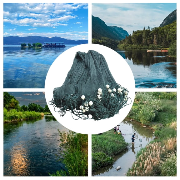 Durable 6.5x33ft Polyethylene Fishing Net with Weighted Iron Pendant, Double Knotted Mesh, Acid & Alkali Resistant, for Sea, Lake & River Fishing