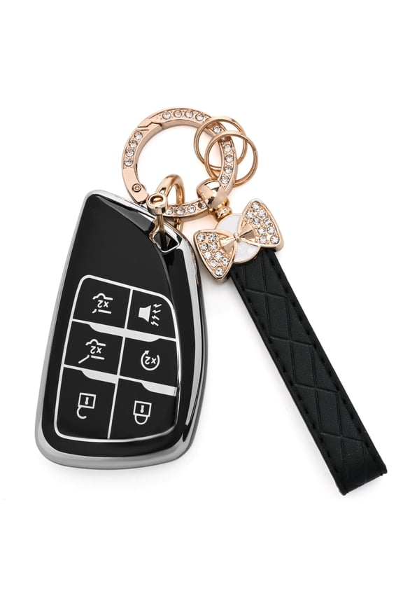 Durable 6-Button Soft TPU Protective Case with Keychain for GM Vehicle Key Fobs, Compatible with 2021-2025 Chevy Suburban Tahoe Silverado GMC Yukon Denali Buick Enclave Smart Remotes