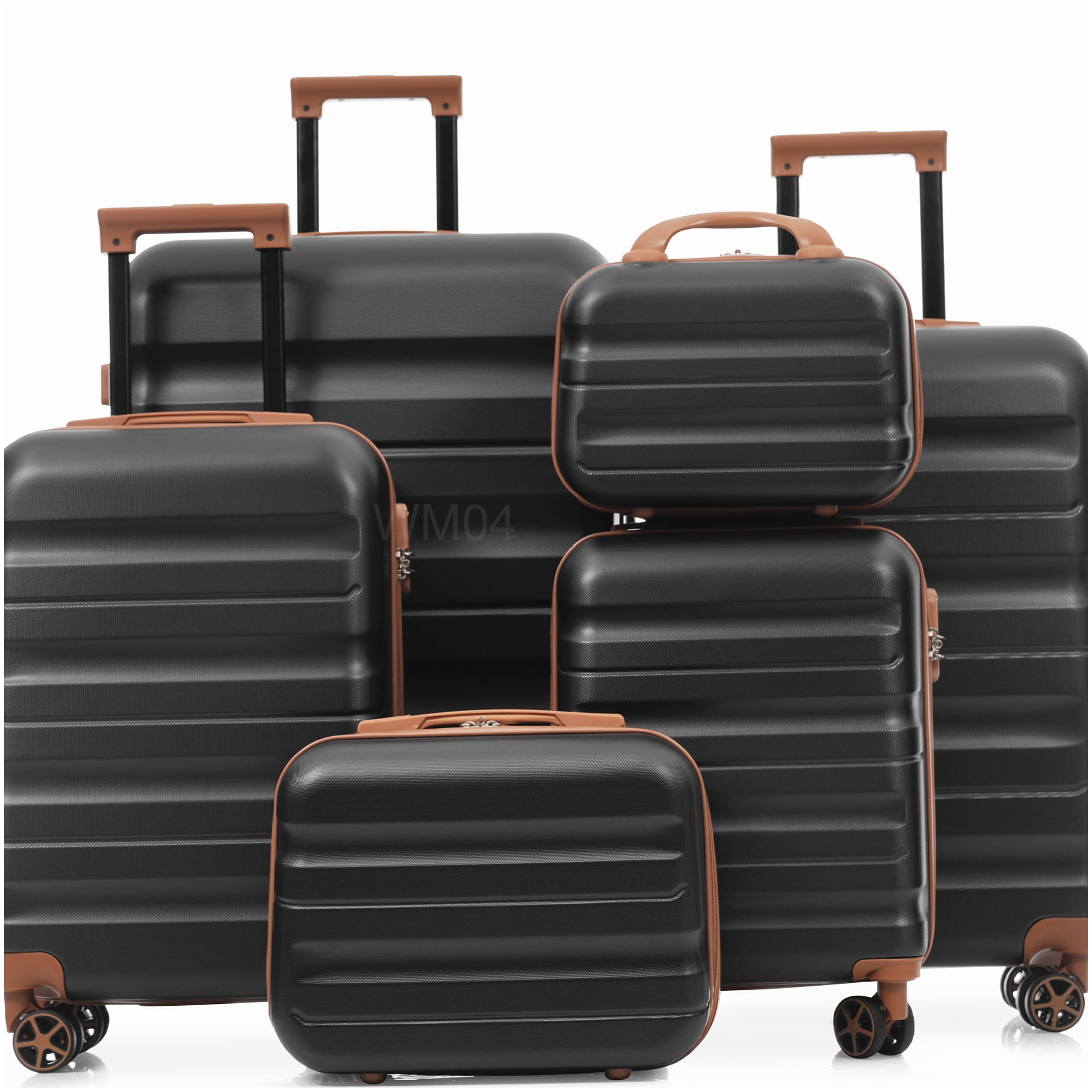 Durable 6-Piece Spinner Wheel Luggage Set, ABS Hardshell Suitcases in Carry On and Checked Sizes