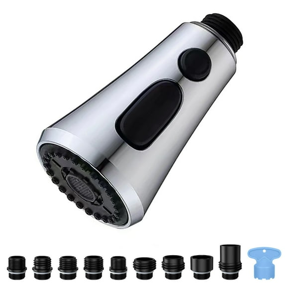 Durable ABS Plastic Pull Down Faucet Spray Head Replacement Chrome Finish, 9 Adapters for Moen, Delta, Kohler