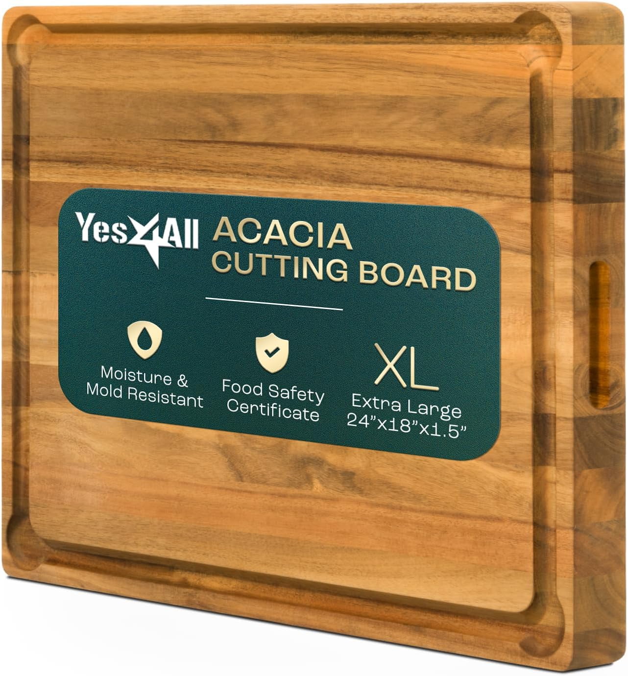 Durable Acacia Cutting Boards for Kitchen, [24''Lx15''Wx1.5” Thick] Extra Large Edge Grain Cutting Board, Pre Oiled Wood Cutting Board, Thick Chopping Board w/Juice Grooves & Easy Grip Handle