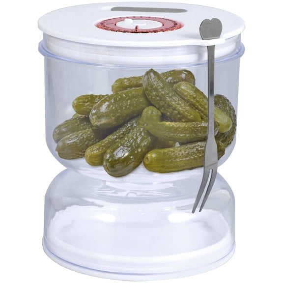 Durable Airtight Pickle Food Storage Jar Dual Compartment Container With Sealing Lid Fork For Olives Jalapenos (200ml )