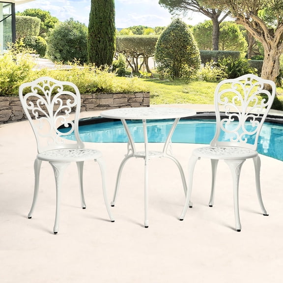 Durable Aluminum Body - Rust-Resistant Attribute - Porch Scene - Easy Assembly 3-Piece Bistro Set