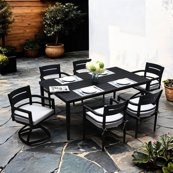 Durable Aluminum Dining Set | Great for Outdoor Spaces | Relax on Sunbrella Fabric Cushioned Chairs