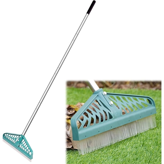 Durable Artificial Grass Rake, Artificial Turf Rake with Adjustable Steel Handle from 32 to 61 Inch, Turf Brush for Cleaning Pet Hair, Large Fallen Leaves and Dead Grass from Artificial Turf