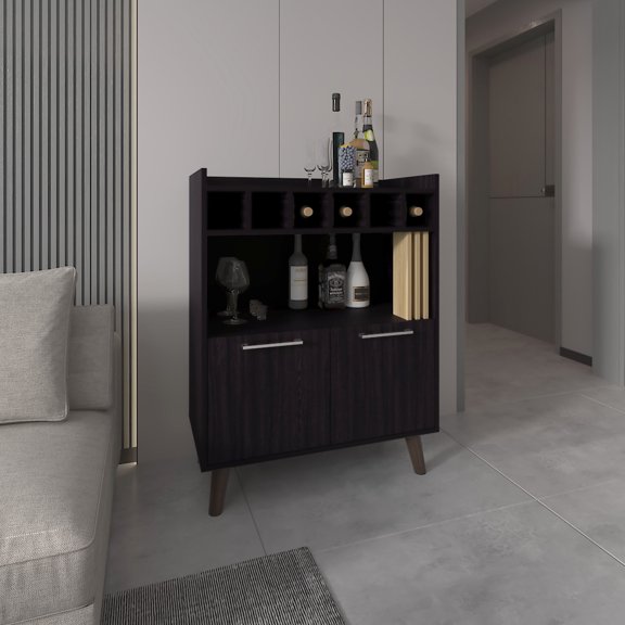 Durable Bar Cabinet with 2 Doors | Organize Barware in Kitchens with Limited Space