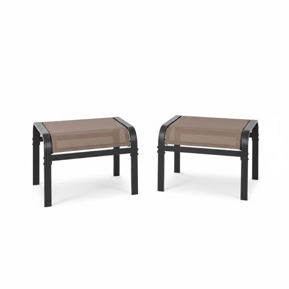 Durable Bed Frame Design Outdoor Patio Ottoman Footstool - Weather-Resistant Metal - Ideal for Light brown