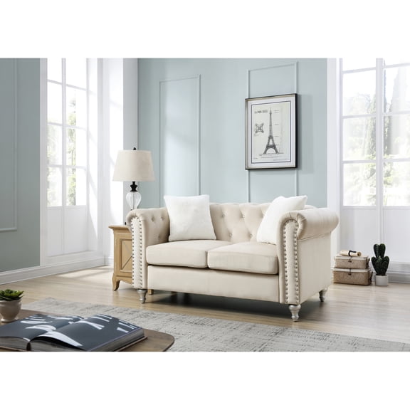 Durable Beige Loveseat / Quick Assembly, Cozy Ambiance