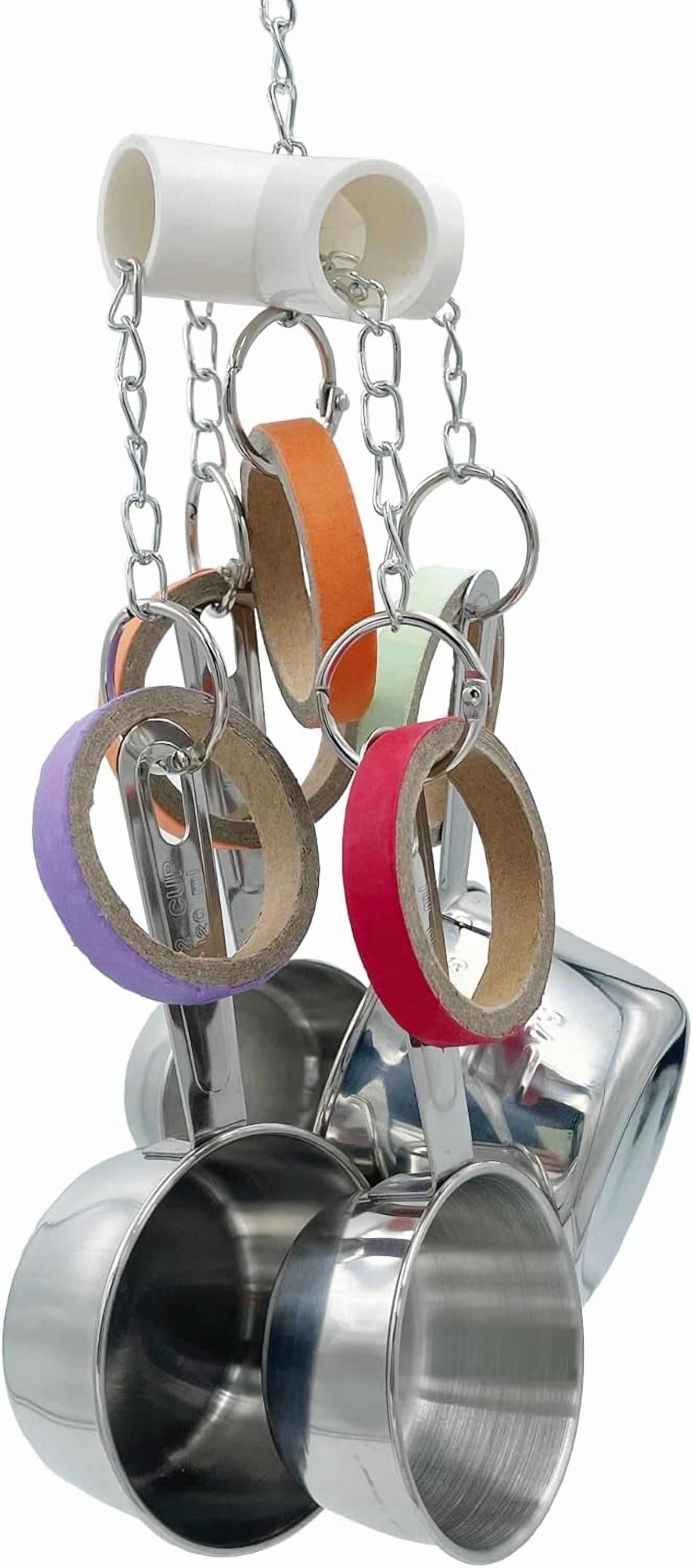 Durable Bird Parrots Toys, Pullable Stainless Steel Cup and Cardboard Ring Toys for Amazons Macaws African Greys Cockatoos Eclectus