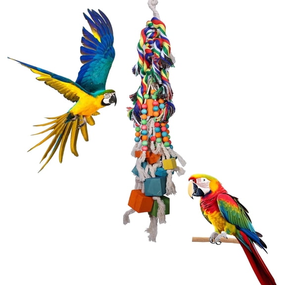 Durable Bird Toys for Large Parrots Parrot Toys for Macaws & African Greys Natural Wood, Squeaky, Chew & Climbing Toys