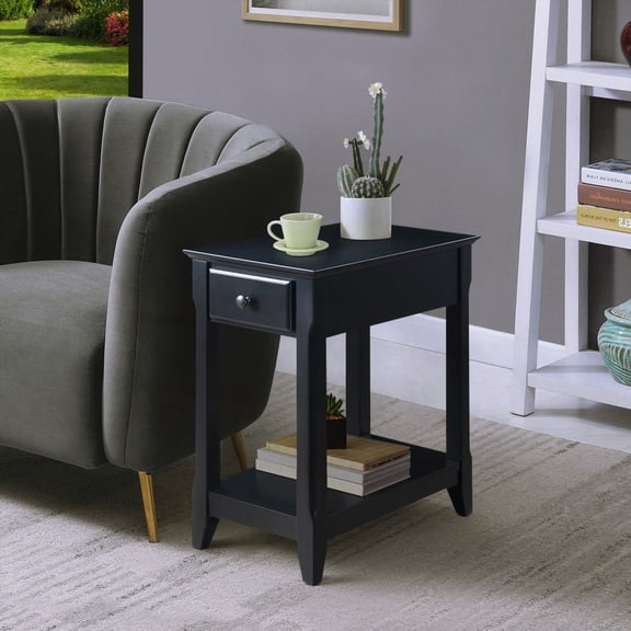 Durable Black Accent Table with Bottom Shelf