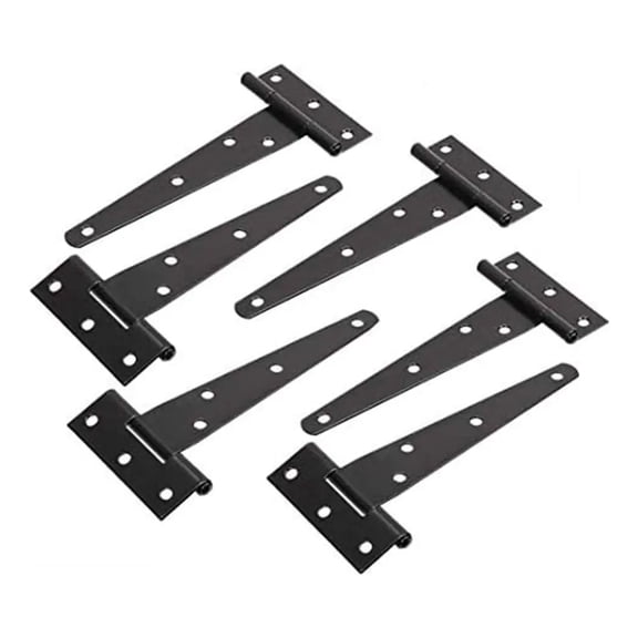 Durable Black Iron T-Strap Hinges for Doors - 6 Pack, Rust-Resistant, Easy to Install