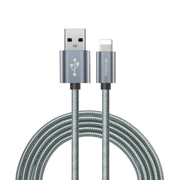 Durable Braided Gray USB Cable Sync Charger Power Wire 6ft Long Cord Compatible With iPod Touch 5, iPhone XS Max XR X, Nano 7th Gen, iPad Pro 10.5, 8 PLUS