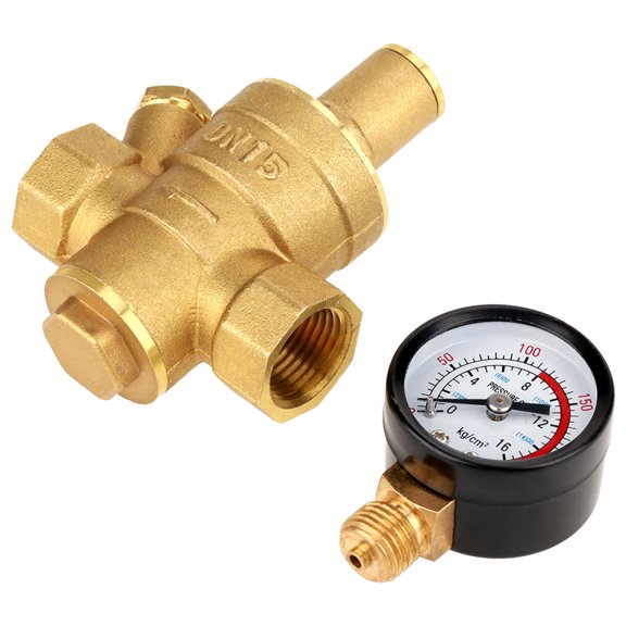 Durable Brass Pressure Reducer w/ Gauge, Piston Design, Simple Install, 0.05,0.8Mpa Water Pressure
