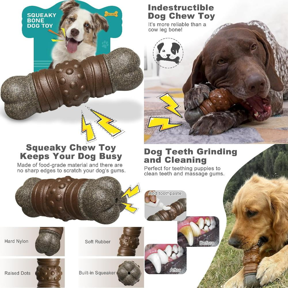 Durable Brown Pitbull Chew Toy for Aggressive Chewers Tough Interactive Training Teething Toy Indestructible Nylon Rubber Bones for Medium to