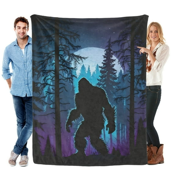 Durable Build Bigfoot in Forest Digital Print Flannel Blanket Ultra-Soft Micro Fleece Hypoallergenic Tear Resistant All-Season Throw Contemporary Animal Pattern in Purple