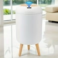 thumbnail image 1 of [Durable Build] Festive White Smart Sensor Trash Can with Ribbed Design - Hygienic, Easy-to-Use Compactor Bin with Wooden Legs for Kitchen, Bathroom, Bedroom, Office & Outdoor - Battery Operated, 1 of 10