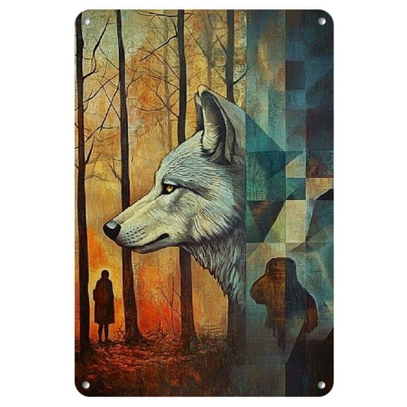 Durable Build, Vintage Abstract Wolf Face Metal Wall Art - 8x12 Inch Iron Panel, Colorful Geometric Design - Anti-Bending, Easy to Hang - Perfect for Home Decor, Living Room, Bedroom, Bar