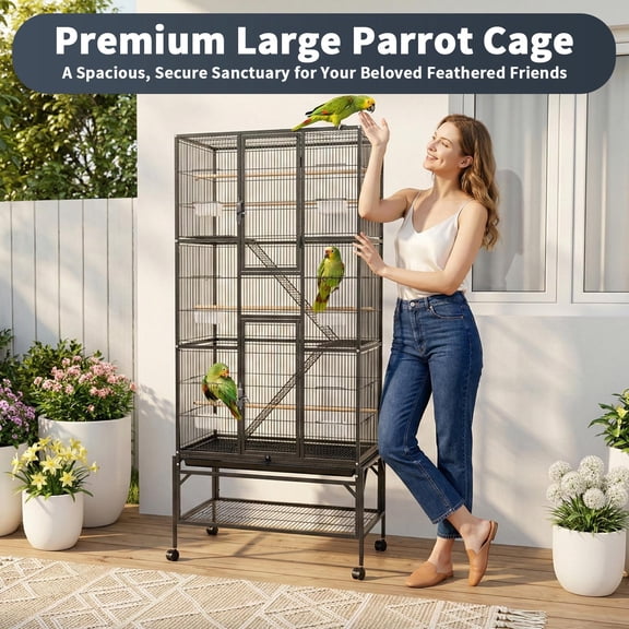 Durable Cage, Wrought Iron Bird Cage with Detachable Stand for Sun Conure, Green Cheek