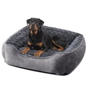 Rectangle Dog Bed for Large Medium Small Dogs, Soft Breathable Puppy & Pet Cuddler with Washable Sofa Bed, Durable Calming Dog Bed with Anti-Slip Bottom, Gray, 