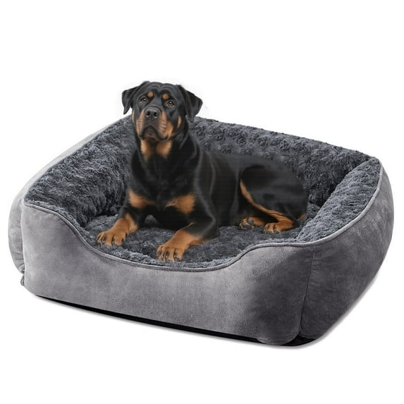 Rectangle Dog Bed for Large Medium Small Dogs, Soft Breathable Puppy & Pet Cuddler with Washable Sofa Bed, Durable Calming Dog Bed with Anti-Slip Bottom, Gray, 42"x30"x10"