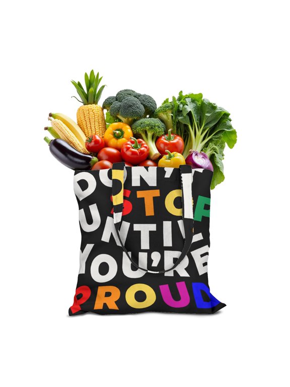 Durable Canvas Feel Tote Bag with Interior Pocket and Vibrant All Over Print, 15x16 Inch, Slogan Print