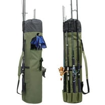 Durable Canvas Fishing Rod & Reel Organizer Bag Travel Carry Case Bag- Holds 5 Poles & Tackle