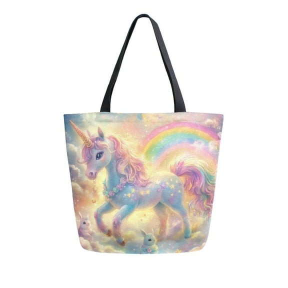 Durable Canvas Tote Bag with Zip Pocket Bags for Woman Shoulder Versatile Carryall for Everyday Use Beautiful Unicorn