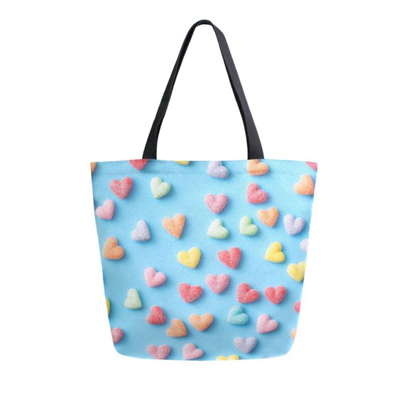 Durable Canvas Tote Bag with Zip Pocket Bags for Woman Shoulder Versatile Carryall for Everyday Use Colorful Candy Pattern