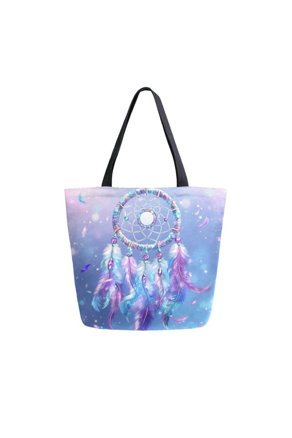 Durable Canvas Tote Bag with Zip Pocket Bags for Woman Shoulder Versatile Carryall for Everyday Use Dream Catcher