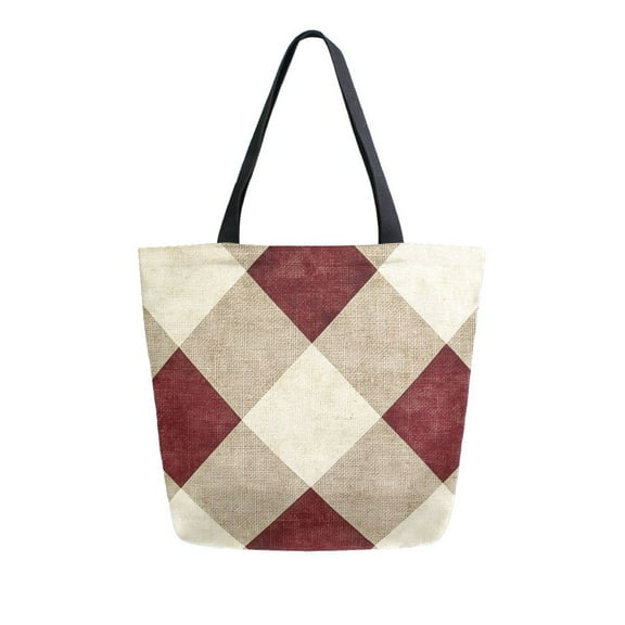 Durable Canvas Tote Bag with Zip Pocket Bags for Woman Shoulder Versatile Carryall for Everyday Use Red and Beige Checkered