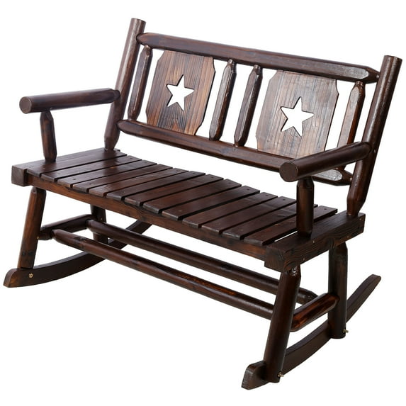 Durable Carbonized Brown Wooden Outdoor Rocking Bench for 2 Persons ...