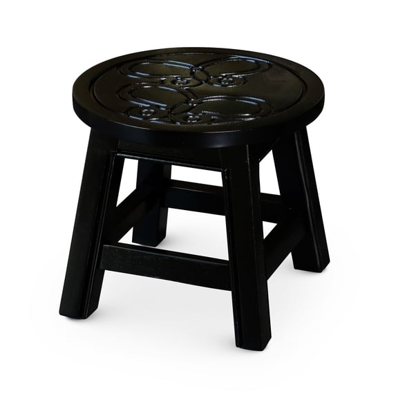Durable Carved Stool in Cherry Finish - Versatile for Footrest or Side Table