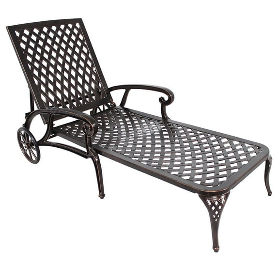 Durable Cast Aluminum Chaise Lounge Chair With Wheels, Adjustable 3-Position Backrest Ideal For Patio Relaxation