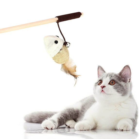 Cat Toy Teaser Stick with Feather Suzuki Interactive Wooden Wand for Playful and Active Cats Pet