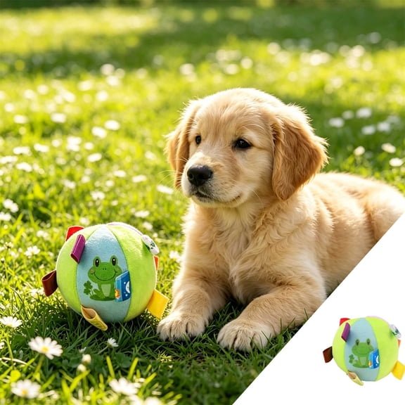 Durable Chew Toy Ball for Dogs, Squeaky Tug of War Ball with Handle, Interactive Fetch Toy for Large Breed Dogs, Tough Tear Resistant Dog Ball for Outdoor Play, Inflatable Dog Football