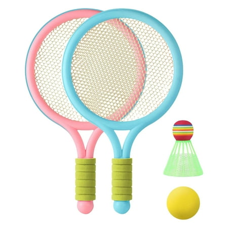 Durable Children's Badminton Tennis Racket Parent Child Interactive Backyard Beginner Players Kindergarten Baby Sporting , pink with blue, 39cmx23.5cm