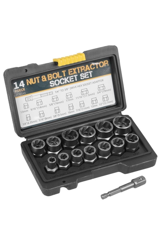 Cr-Mo Extraction Tool: Professional Tools For Removing Damaged, Frozen, Rusted, Or Rounded Bolts And Nuts, Compatible With 3/8 Inch Square Drive (14PCS)