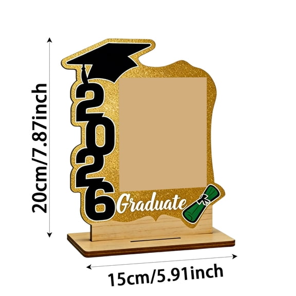 Durable Class of 2026 Graduation 2026 Graduation Red Glitter Acrylic Photo Frame with Wooden Stand Tabletop Keepsake, Senior Memory Display for High School College Graduation Party Decor