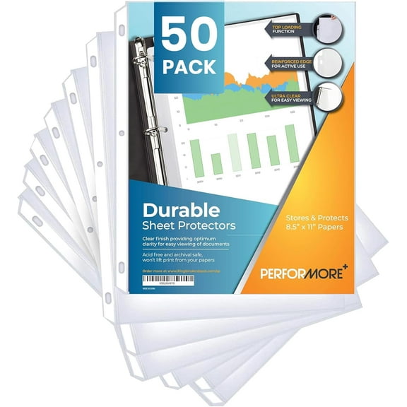 Durable Clear Sheet Protectors - 50 Pack, Reinforced Holes, 8.5 x 11 Inches, Acid Free/Archival Safe