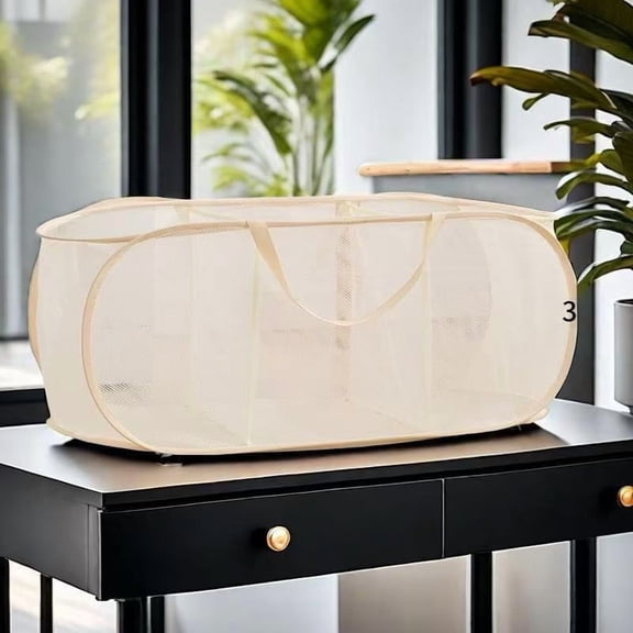 Durable Collapsible Laundry Basket with Side Pocket Mesh Pop Up Hamper Foldable Clothes Storage Organizer Reinforced Handles