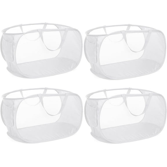 Durable Collapsible Laundry Baskets, Mesh Pop Up Laundry Hamper with Side Pocket, Foldable Clothes Storage Hamper with Reinforced Carry Handles for Laundry, Bathroom, Kids Room, Dorm or Travel Grey