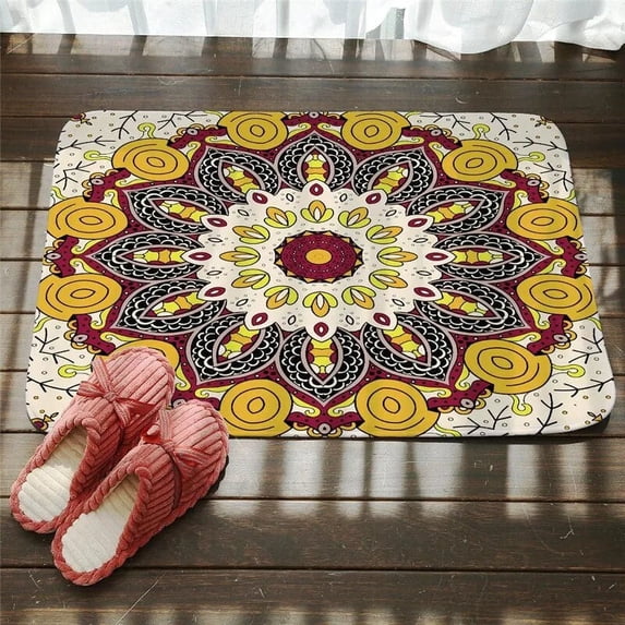 Durable Commercial Door Mats Flannel Rainbow Color Mandala Flower Floral Rugs Anti-slip Bedroom Bedside Foot Pads