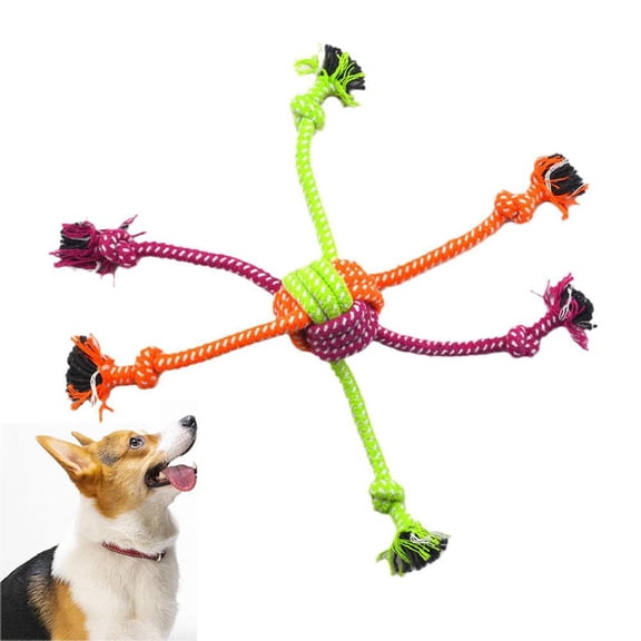 Durable Cotton Rope Knot Toy for Dogs - Chewable Fringes for Interactive Play & Dental Health, 5.5" Green