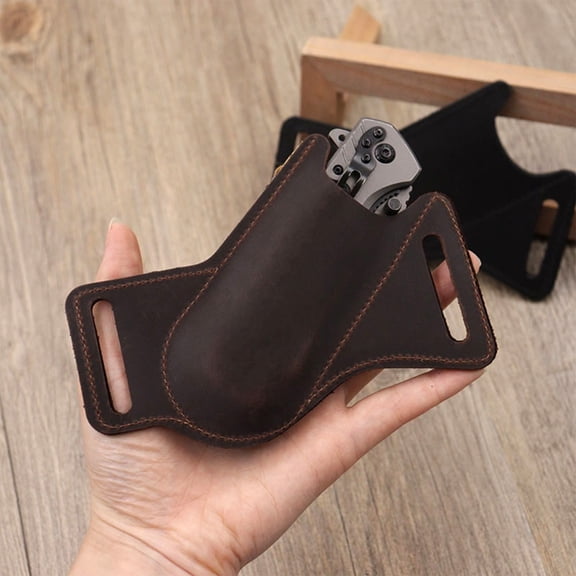 Durable Cowhide Folding Knife Sleeve, Staron Heavy Duty Leather Pouch Waist Mounted, Portable Tool Storage Bag for Outdoor Hunting Camping with Compact Design, Brown